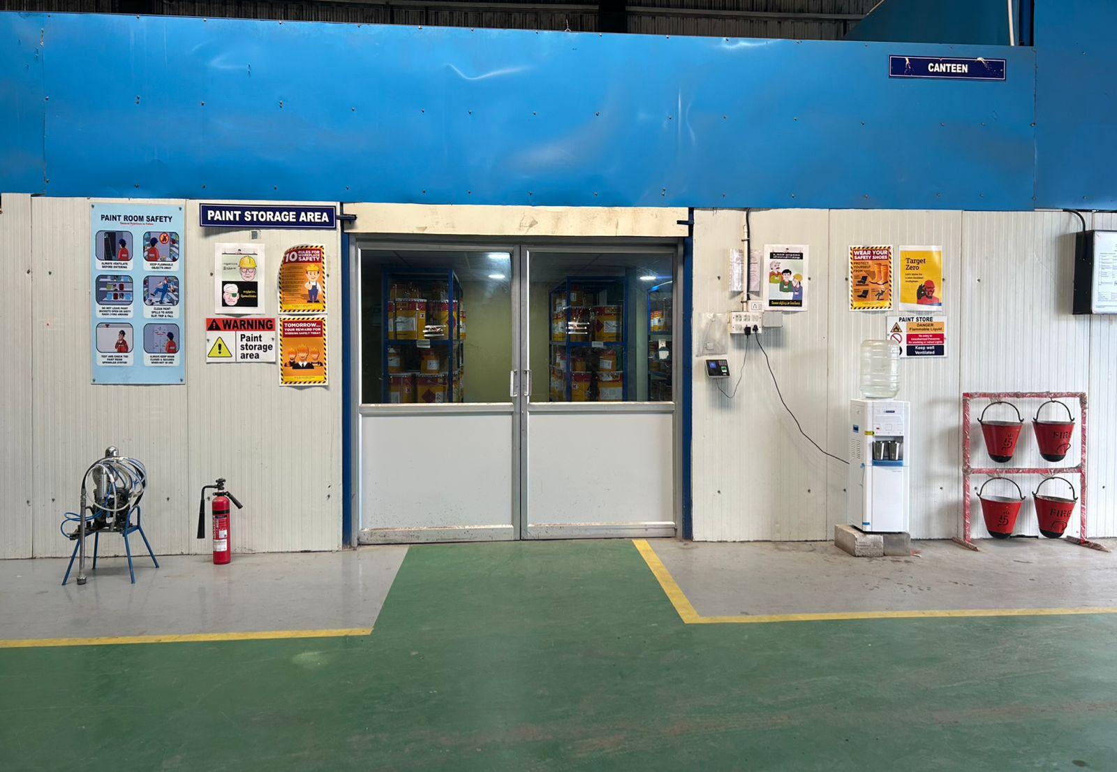 Exterior of the controlled coating-material storage area