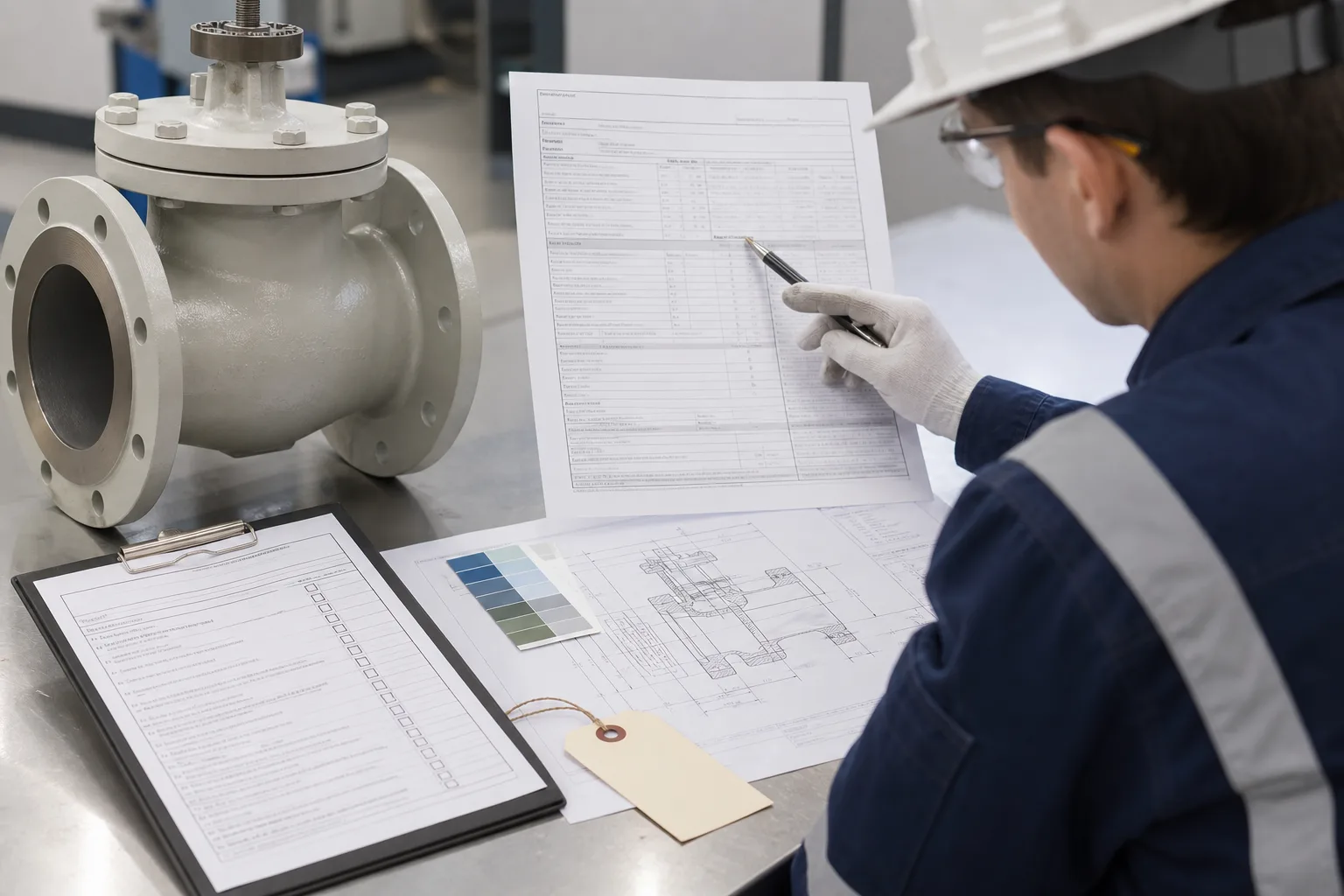 Engineer reviewing coating documentation and inspection records